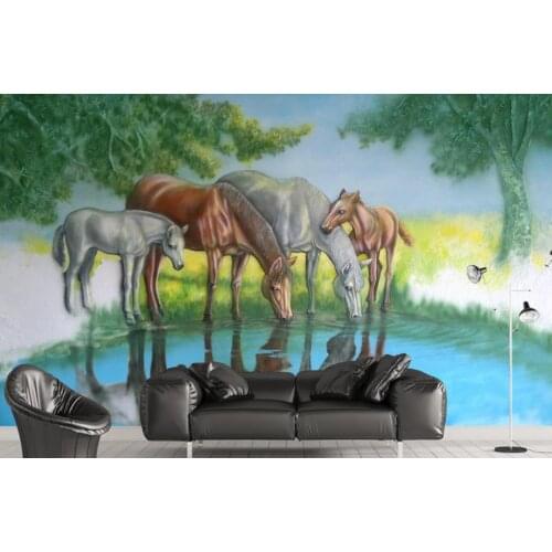 Papel de parede 3 d wallpaper for walls Embossed pond horse photo wallpaper animal Background wall decorative painting