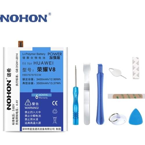 Original NOHON Battery For Huawei Honor V8 HB376787ECW Replacement Mobile Phone Bateria 3400mAh 3500mAh Free Tools Retail Parcel