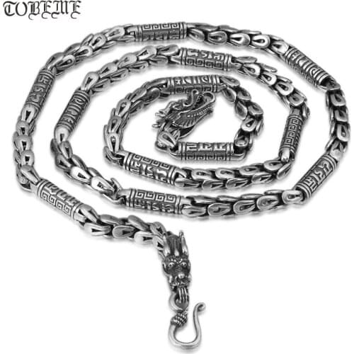 Handcrafted 100% 925 Silver Dragon Necklace Tibetan Six Words Proverb Necklace Power Dragon Necklace Man Jewelry