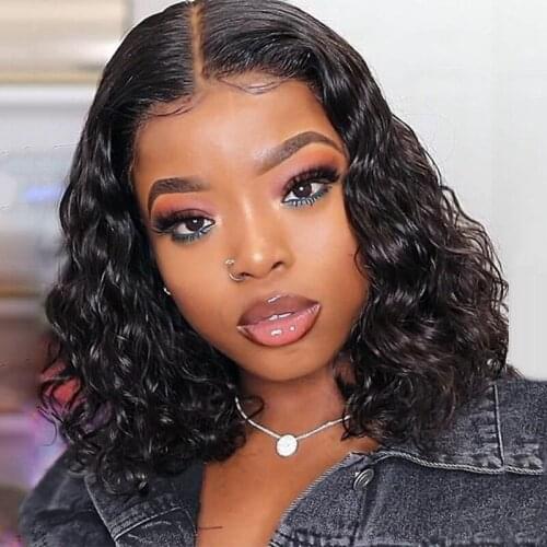 Curly Lace Front Human Hair Wigs Peruvian Remy Pre Plucked T Part Lace Wig Glueless Closure Wig Lace Front Wig With Baby Hair