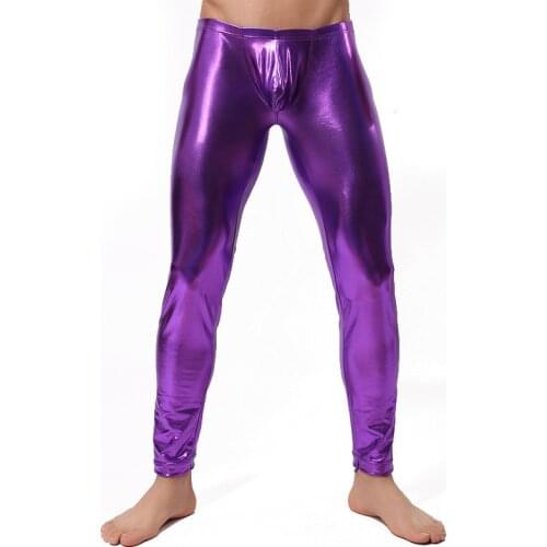 Sexy Men Skinny Faux PU Leather Pants Wetlook Trousers Stage Performance Leather Pants Low Waist Men Legging Sexy Vinyl Leggings