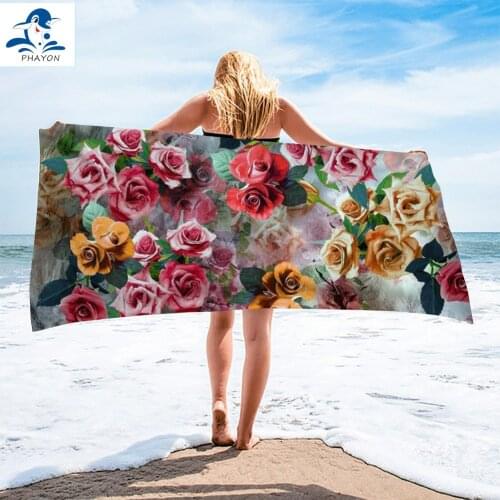 PHAYON Advance Floral Beach Towel For Adult Surf Poncho Swimming Diving Quick Dry Flower Sport Towel Women Yoga Microfiber Towel