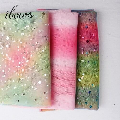 1yard/lot Width 1.6m Colorful Star&love Heart Mesh Fabric Gauze Tulle Rainbow Tissue Kids Dress Fabric DIY Sewing Craft Supplies