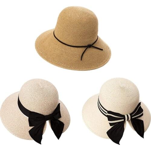 Comhats Summer Bucket Straw Hat For Women Sun UV Protection Foldable Packable Travel Beach Ladies