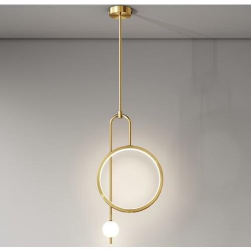 Modern Pendant Light Gold Ring Led Bedroom Bedside Hanging Lighting Minimalist Nordic Luxury Living Room Background Ball Lamp