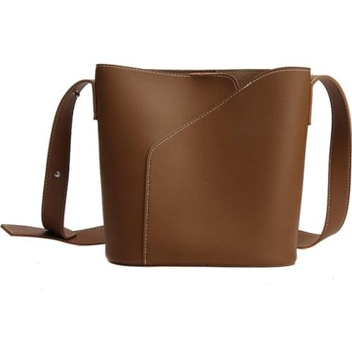 PU Leather Bag for Women All-match Retro Large-capacity Single Shoulder Bucket Pack Litchi Pattern Casual Minimalist Crossbody