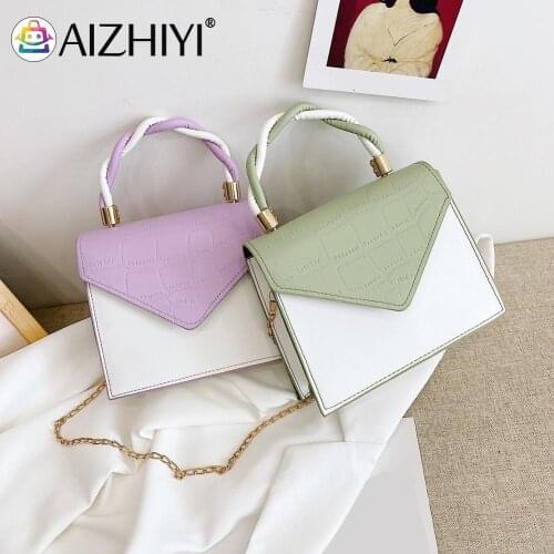 Women Contrast Color Shoulder Messenger Bag Fashion Stone Pattern PU Handbags Casual Ladies Mini Top-handle Handbags