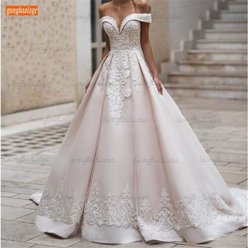 Luxury Appliqued Wedding Dress 2021 vestido de novia Customized vestido de casamento Off The Shoulder Court Train Bridal Gowns
