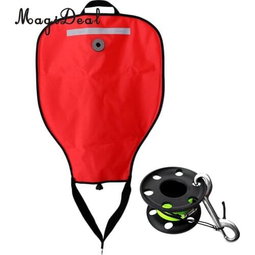 High Visibility Reflective Scuba Diving 50lbs SMB Safe Marker Buoy Lift Bag with Dump Valve + 50m Dive Finger Wreck Reel Spool