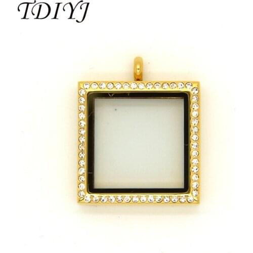 TDIYJ Top Sale 30mm*30mm Stainless Steel Gold Crystal Square Magnetic Locket fit for Women Accessories 5pcs/lot
