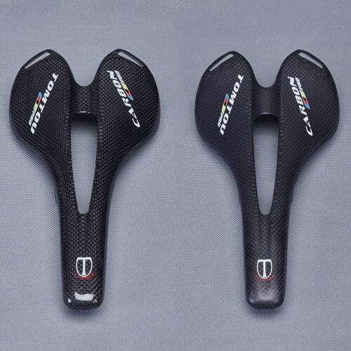TOMTOU Full 3K Carbon Fiber Saddle Bicycle Road MTB Bike Front Saddle Seat Glossy / Matte 270*143mm Round Rail Bow 7*9mm