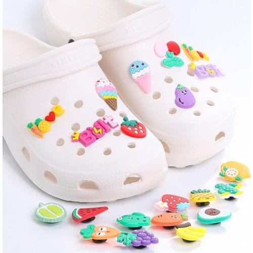 New Hot 50pcs Shoe Charms Animals Ball Cherry Lollipop Starfish Shoe Buckle Decoration for Croc Jibz Kids Party X-mas Girl Gift