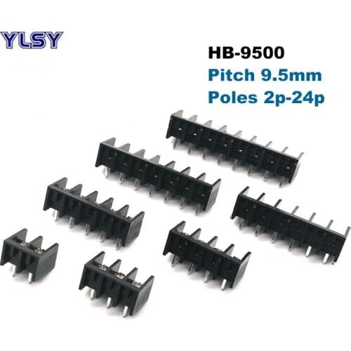 5Pcs HB9500 Barrier PCB Screw Terminal Block Pitch 9.5mm Morsettiera Straight 2/3/4/5/6/7/8P Bornier Wire Cable Connector 25A