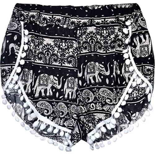 Elastic Waist Retro Print High waisted Tassel shorts indie folk Nightclub Bermuda Fashion Leggings Womens Drop Shipping Calção