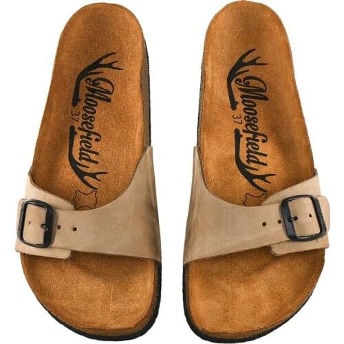 Moosefield Genuine Leather Beige Women 'S Slippers