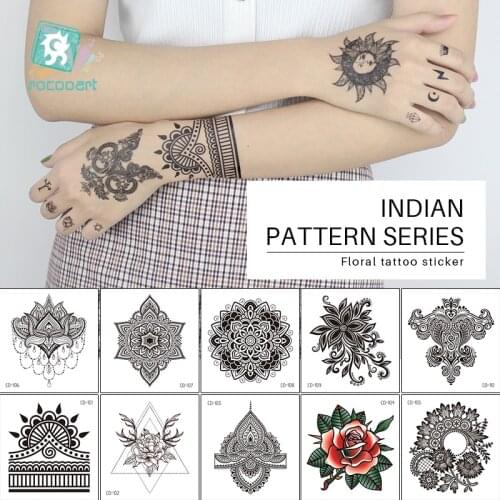 1 PC Women Sexy Arm Fake Black Tattoo Henna Mandala Flower Temporary Tattoo Girls Beauty Flora Waterproof Tatoos Indian Mehndi