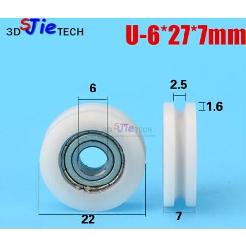 10pc 6*27*7mm U grooved wheel, small pulley, plastic wrap, 696zz bearing wheels, embedded nylon POM