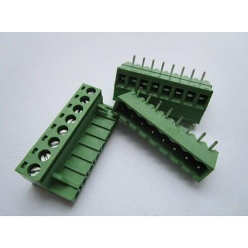 100 Pcs Close Angle 8 pin/way Pitch 5.08mm Screw Terminal Block Connector Green Color Pluggable Type With Angle pin