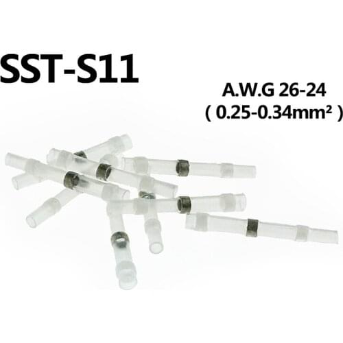 100pcs SST-S11 AWG26-24 Seal Heat Shrink Butt Wire Connectors Terminals 0.25-0.34mm White Solder Sleeve Waterproof