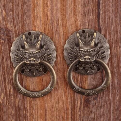 2Pcs Vintage Zinc Alloy Dragon Head Pattern Handles Cabinet Wardrobe Furniture Drawer Door Pull Handle Knob Ring With Screw