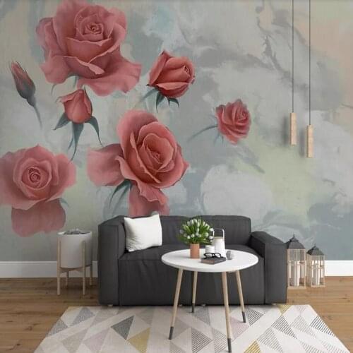 Milofi custom 3D wallpaper mural Nordic minimalist hand-painted rose living room bedroom wall decoration wallpaper mural