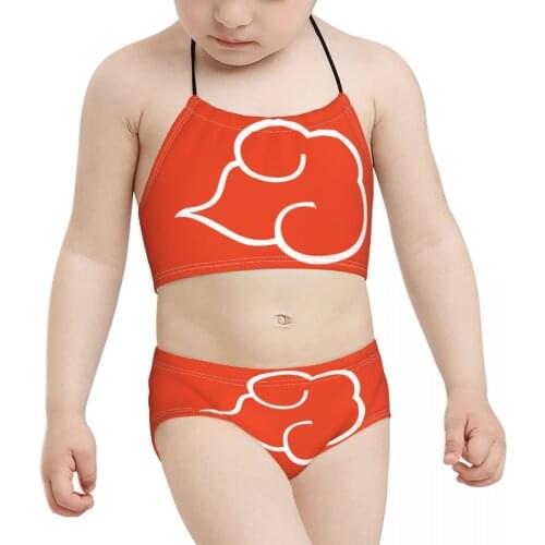 Anime Comic Kids Swimwear for Girl Children Print Akatsuki Symbol 2 Biquini 2021 Wholesale Baby Girl Swimming Suit