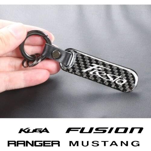 Carbon Fiber Car Styling Keychain Key Chain Ring For Ford Fiesta Fusion Kuga Ranger Mustang ST Shelby Auto Interior Accessories