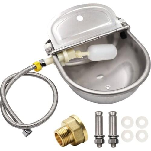 Stainless Steel Cow Water Bowl With Drain Hole Drink Automatic Float Farming Trough Horse Supplies Sheep Dog Pet Goat Cattle