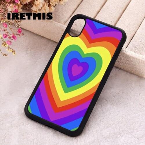 Iretmis 5 5S SE 2020 Phone Cover Case for iPhone 6 6S 7 8 Plus X Xs XR 11 12 Mini Pro Max Silicone TPU Rainbow heart