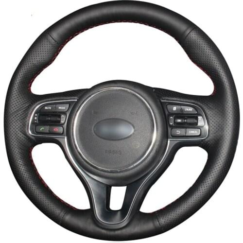 DIY Black PU Micro Fiber Leather Car Steering Wheel Cover for Kia K5 Optima 2016-2018 Sportage KX5 2016-2019 Niro 2017-2019