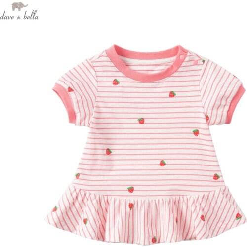 DBM17789 dave bella summer baby girls cute striped cartoon T-shirt children tops girl kids fashion tees