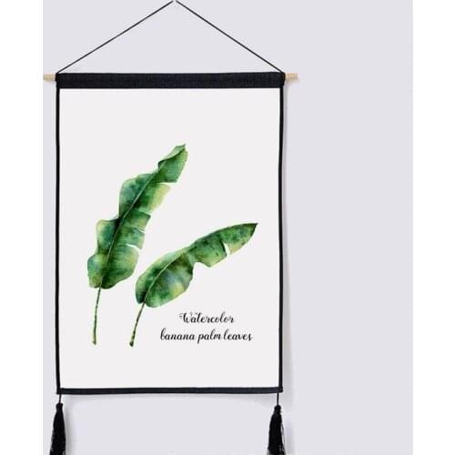 45x65cm Nordic Fresh Green Leaf Hanging Painting Decorative Tapestry With Tassels Wall Meter Box Shelter Hanging Ornaments