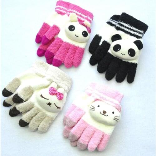 Kids Gloves New Years Cute Cartoon Bear Boys Girls Glove Winter Knit Wool Newborn Warm Mittens Velvet Thick Children Guantes