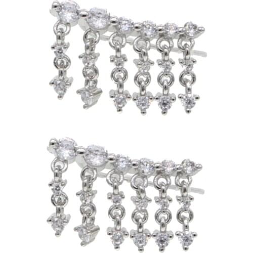 Long bar CZ Waterdrop Round Geometric Dangle chain Earrings for Women silver plated gold color Female Fashion Jewelry Orecchini