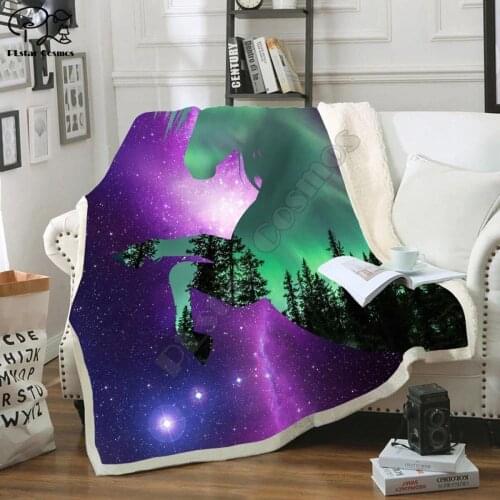 Horse Spirit Northen Lights Fleece Blanket 3D full printed Wearable Blanket Adults/kids Fleece Blanket drop shippng style -2