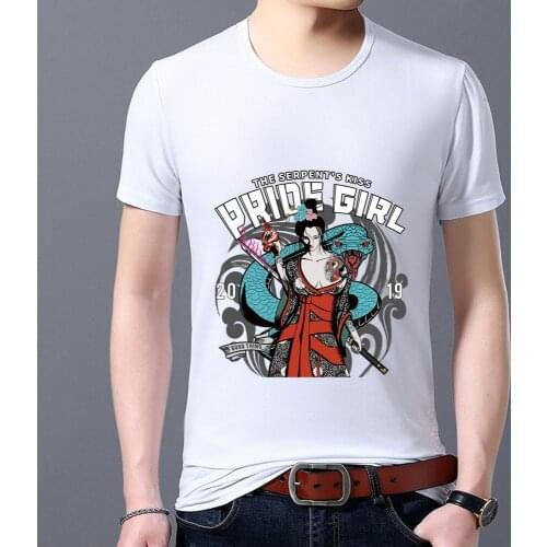 Summer Mens T-shirt All-match Short-sleeved Shirt Japanese Cartoon Comic Samurai Pattern Comfortable Mens Shirt Mens Clothing