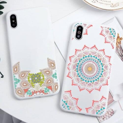 Mandala Lace Flower Phone Case Candy Color for iPhone 11 12 mini pro XS MAX 8 7 6 6S Plus X 5S SE 2020 XR Cover Coque Funda