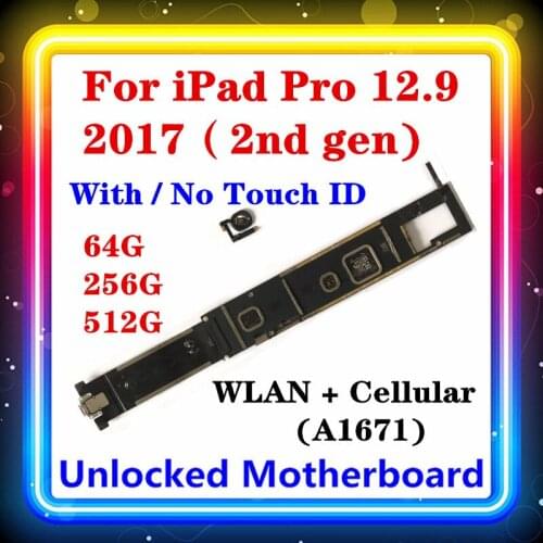 For iPad Pro 12.9 2017 (2nd Gen) Motherboard With/No Touch ID WLAN + Cellular (A1671) Original Clean Main Board IOS Full Chips