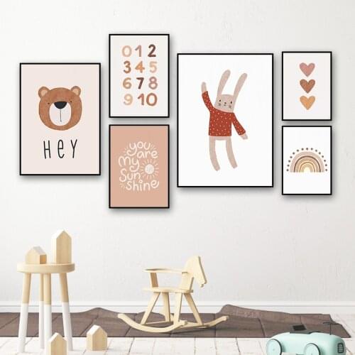 Cute Cartoon Rainbow Bear Love Nordic Posters And Prints Wall Art Canvas Painting Nursery Pictures For Baby Kids Room Home Decor