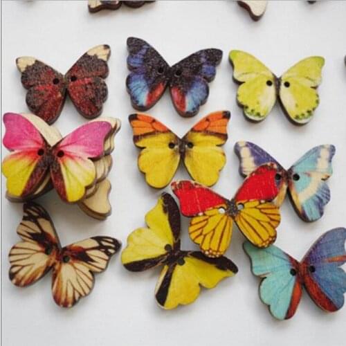 Cute 50 Pieces/Lot Butterfly Shape Wooden Buttons Beads Jewelry Making Accessories Shirt Clothes Supplies Kid DIY