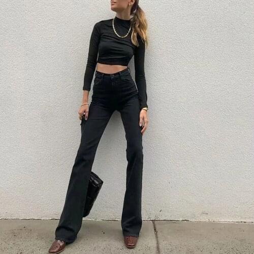 MosiMolly Vintage Little Flare Jeans Denim Floor Length Jeans 2021 Streetwear Female Washed Blue Jeans Long Jeans Pants Bottom