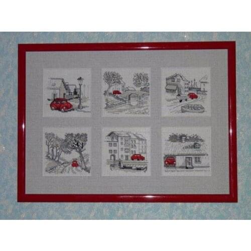 Top Quality Beautiful Lovely Counted Cross Stitch Kit Red Car Parked Scenic House Home Little Town City permin