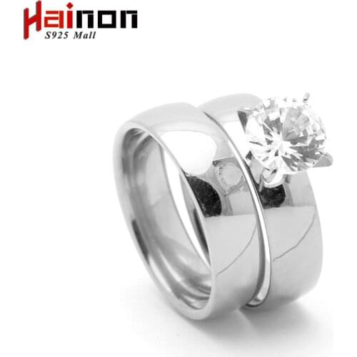 12mm Luxury Crystal White Zircon Gold Color Stainless Steel Ring Sets New Fashion Jewelry Men Women Wedding Rings Distribution