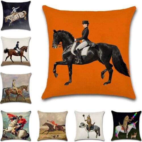 Rider Horse Painting Animals Funny Cushion Cover Decorative Home Sofa Chair Car Seat Friend Kids Bedroom Gift Pillowcase Throw
