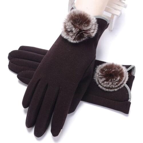 Non-fleece gloves female autumn and winter new fur ball driving and riding warm touch screen gloves l31