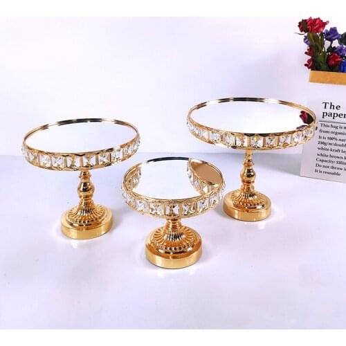 New square crystal Cake Stand Wedding Birthday Party Dessert Metal Cupcake Pedestal Display Plate Home Decor Gold acryl Mirror