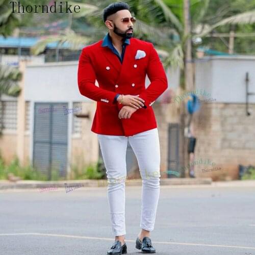 Thorndike 2020 New Men Suit Costume Blazer Pants Tailor-Made 2 Pieces Slim Fit Red Business Wedding Dress T1108
