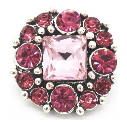 Newest 6pcs/lot Pink Square Crystal Snap Buttons Rhinestone Snap Charms Fit 18mm/20mm Snap Bracelet DIY Jewelry Making