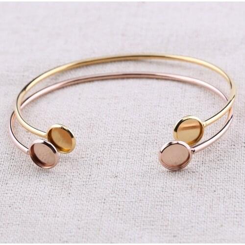 Onwear 5pcs 8mm cabochon bracelet blanks stainless steel gold plated+rose gold bangle base settings diy bracelets accessories