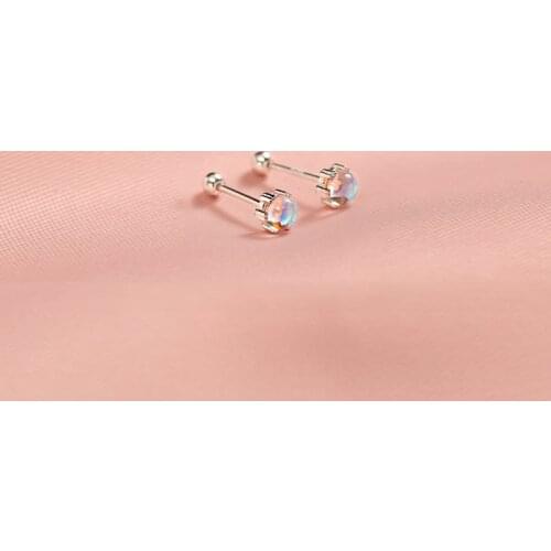 925 Sterling Silver Personality Round RAINBOW Crystal Stud Earrings Small And Exquisite Maiden New Trendy Jewelry